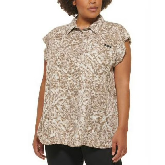 Calvin Klein Jeans Plus Sz 2X Women's Print Button Up Shirt Sleeveless NWT. - Picture 1 of 9